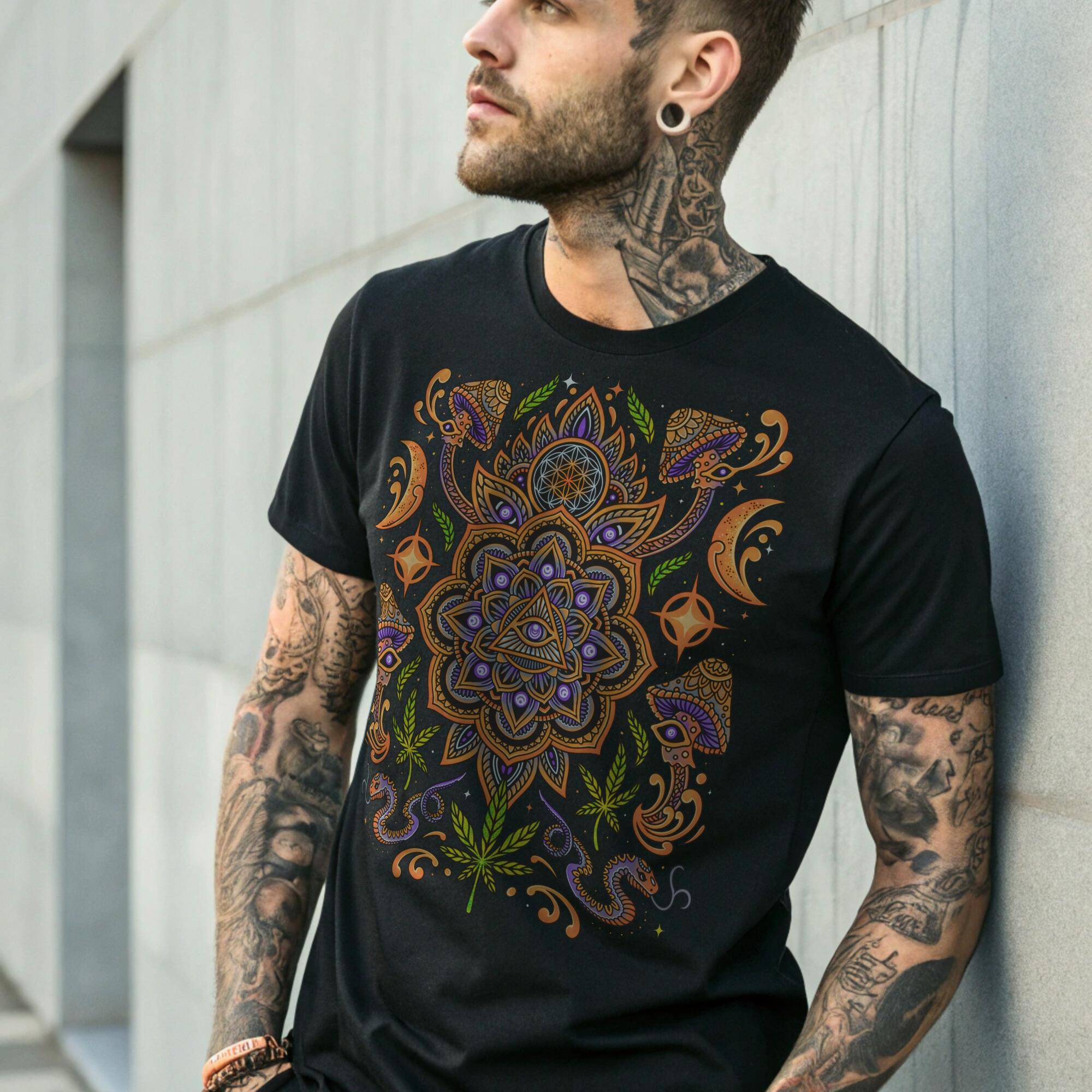 man wearing a psychedelic shirt