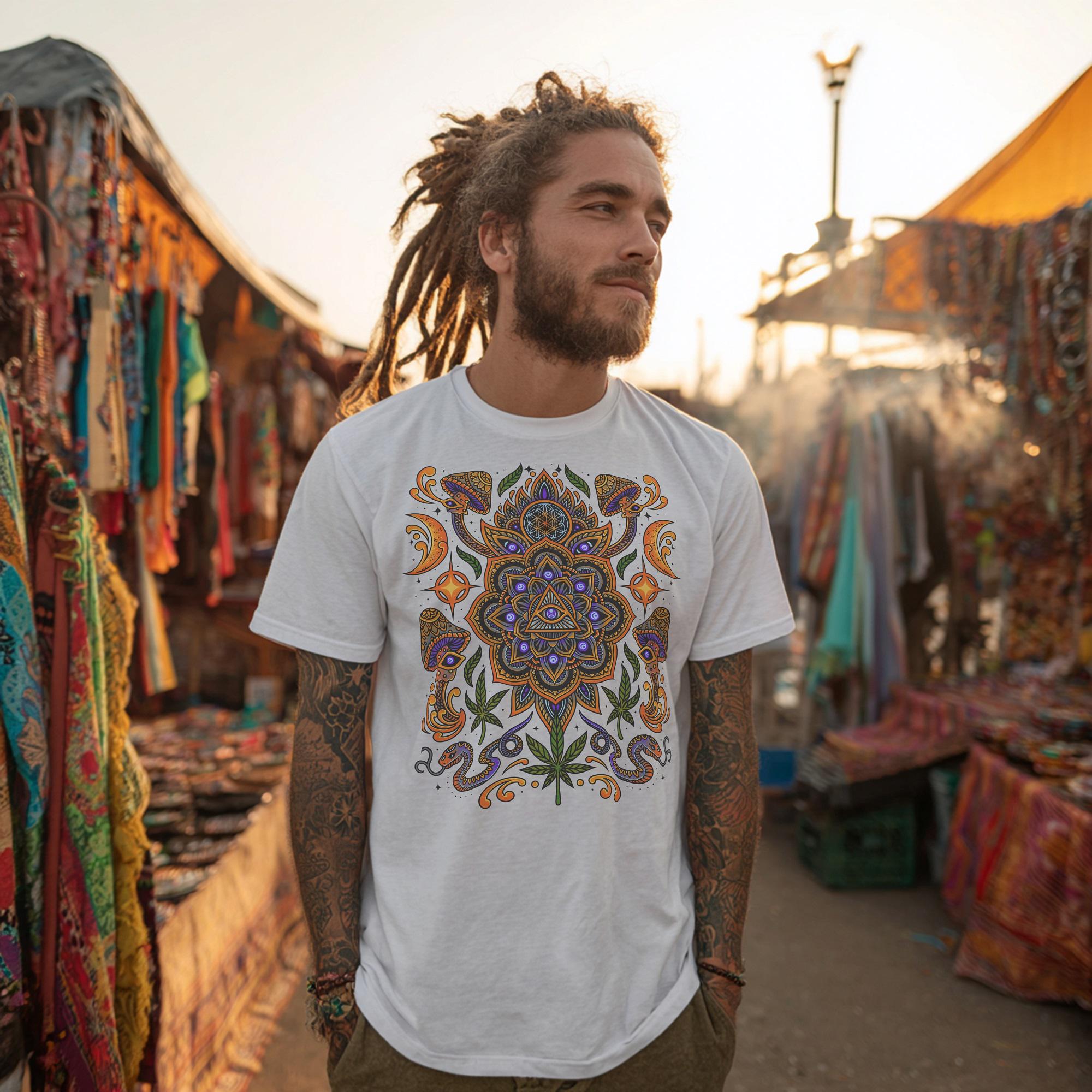Organic Cotton Psychedelic Mushroom T-Shirt | Sacred Geometry Mandala (Unisex)