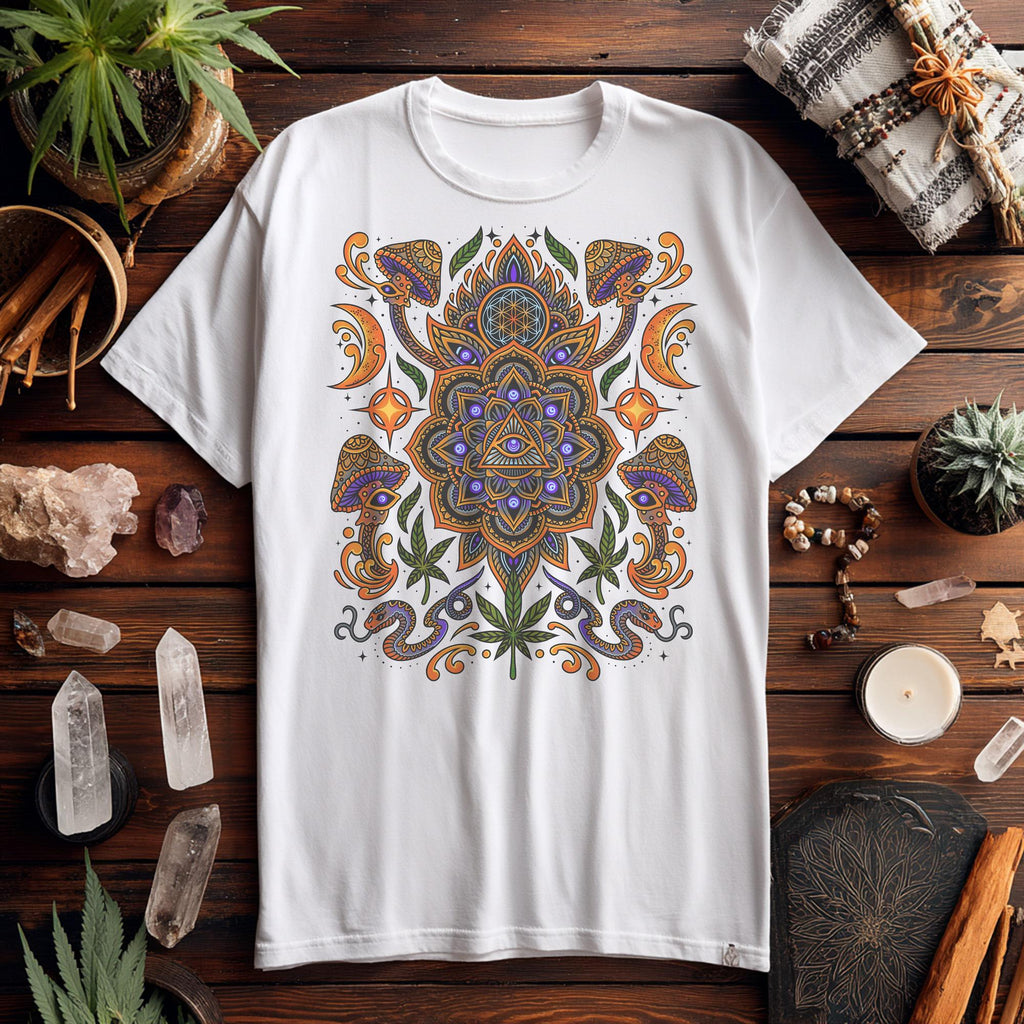 Organic Cotton Psychedelic Mushroom T-Shirt | Sacred Geometry Mandala (Unisex)