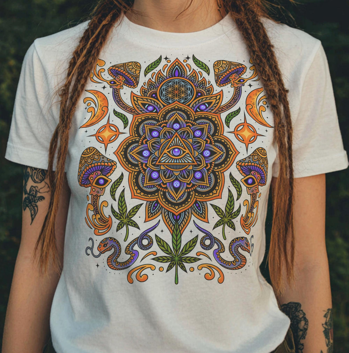 Organic Cotton Psychedelic Mushroom T-Shirt | Sacred Geometry Mandala (Unisex)