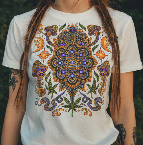 Organic Cotton Psychedelic Mushroom T-Shirt | Sacred Geometry Mandala (Unisex)