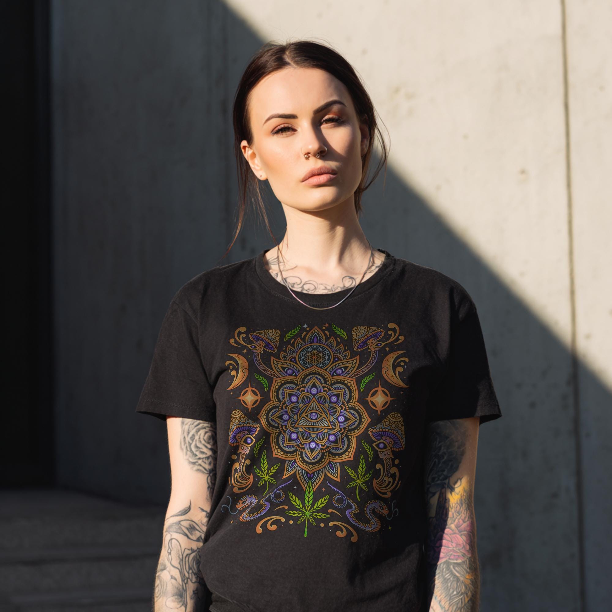 Psychedelic Mushroom Mandala T-Shirt With Trippy Visionary Art