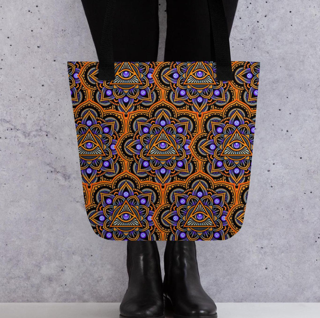 Psychedelic Mandala Tote Bag – Trippy Boho Festival Shopper, Sacred Geometry Print
