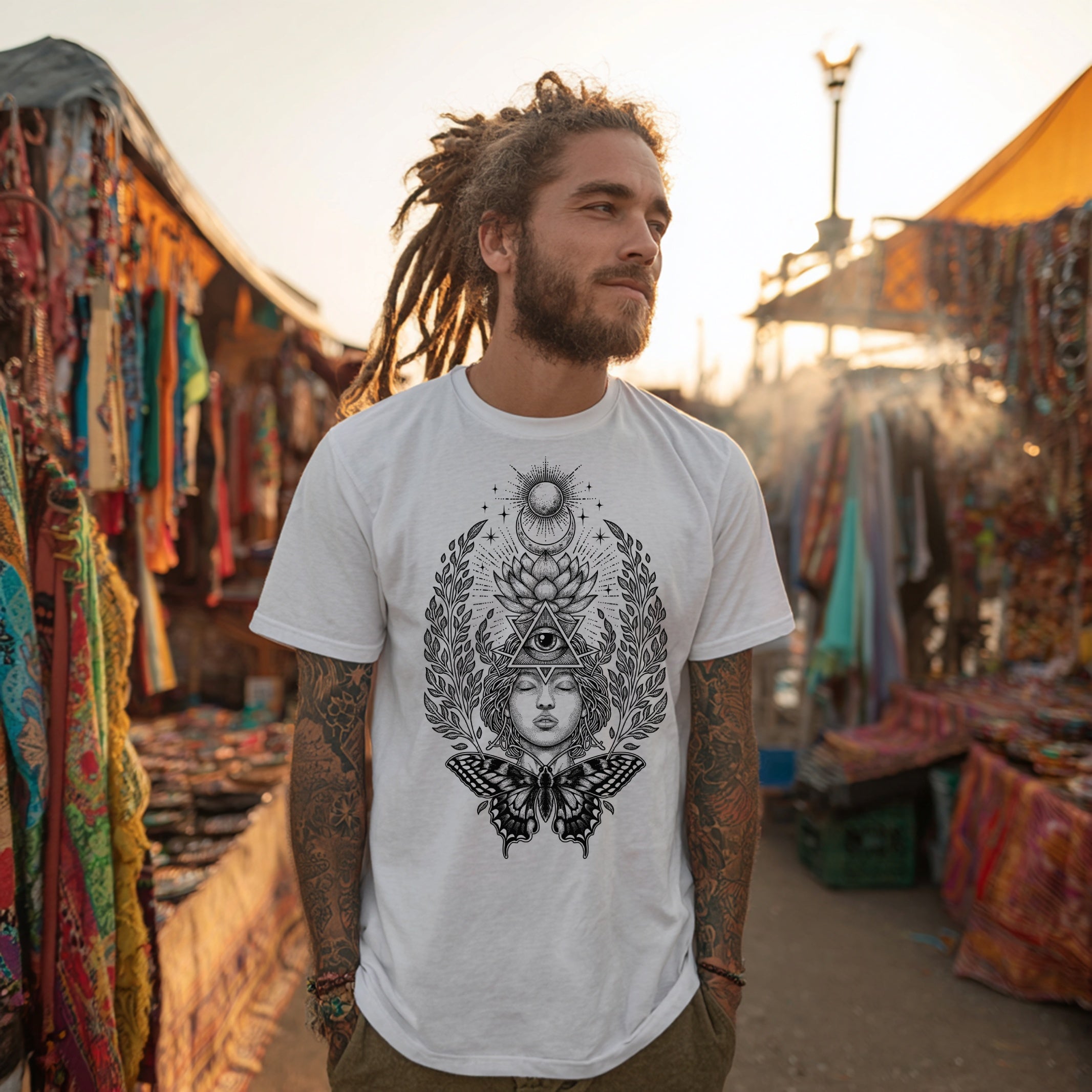 Spiritual T-Shirt with All-Seeing Eye, Lotus & Butterfly – Also Great As a Boho Gift For Him Or Her